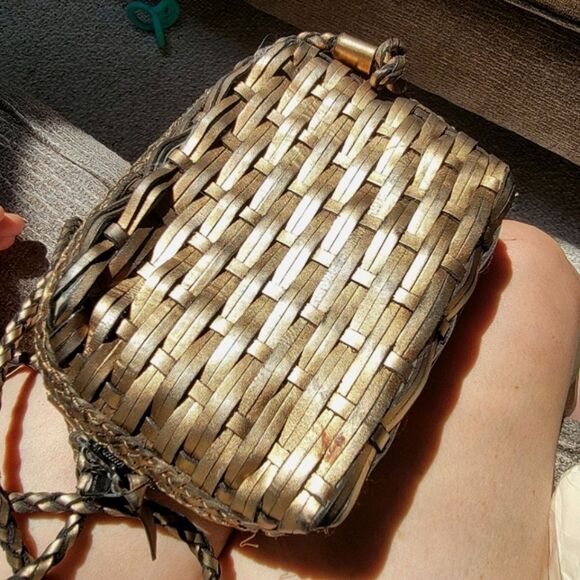 #Vintage #Saks Fifth Avenue Golden Braided Weaved Zip Shoulder Bag Purse: RARE - Picture 8 of 11